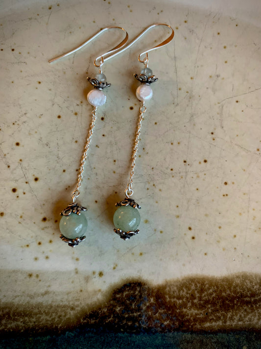 Aquamarine and Pearl Drop Earrings