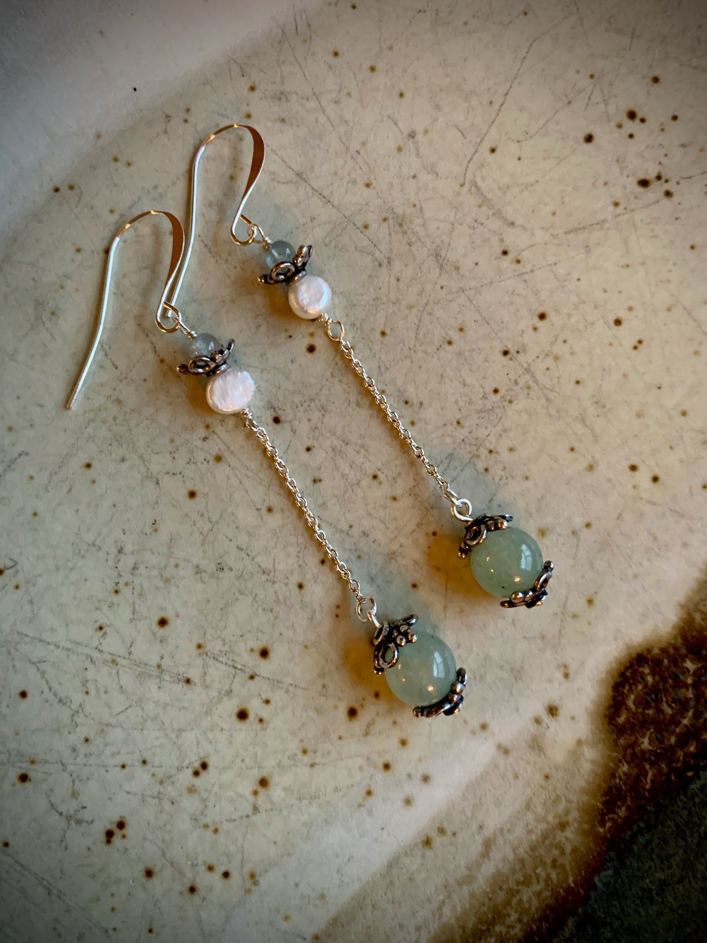 Aquamarine and Pearl Drop Earrings