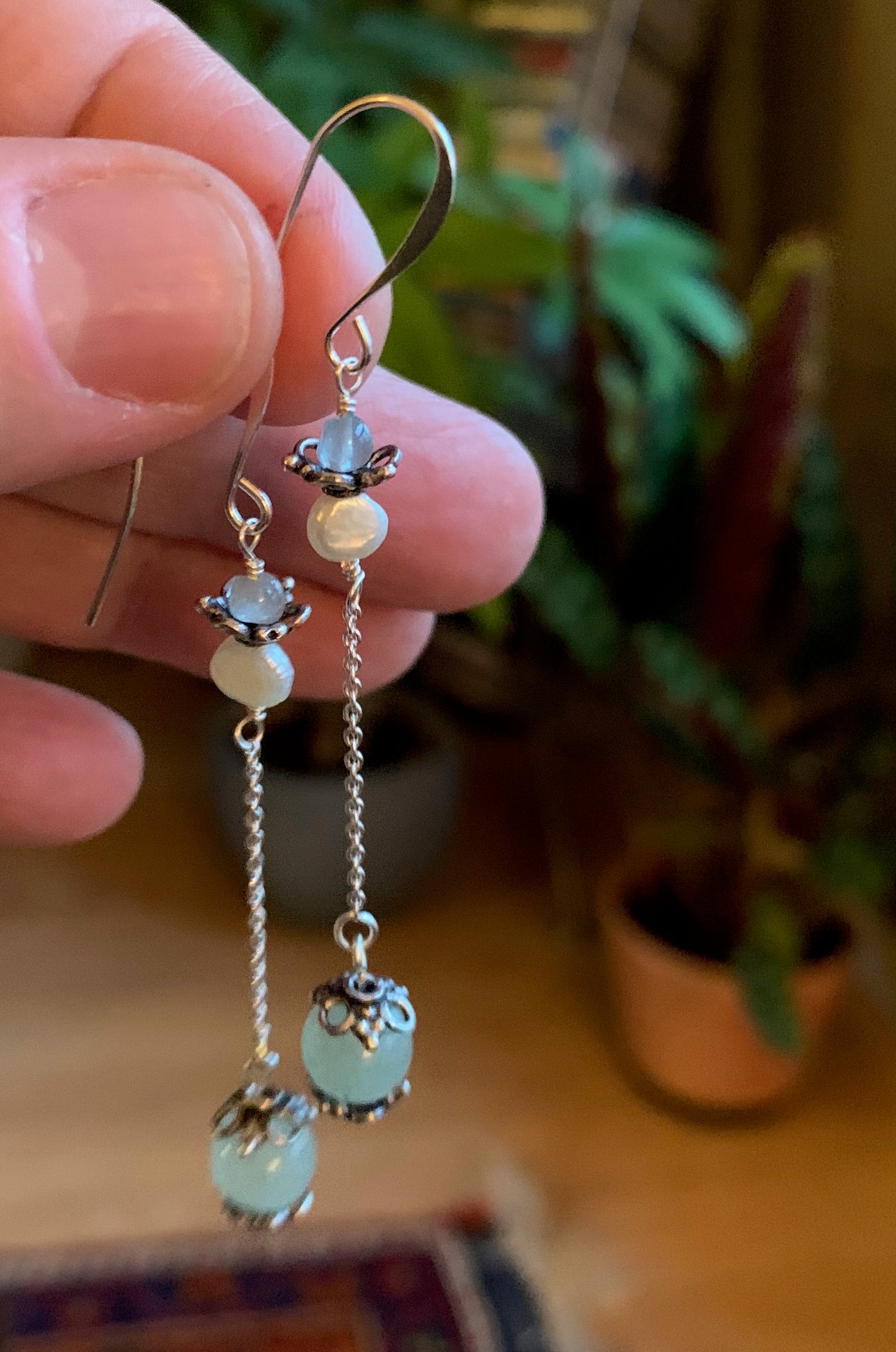 Aquamarine and Pearl Drop Earrings