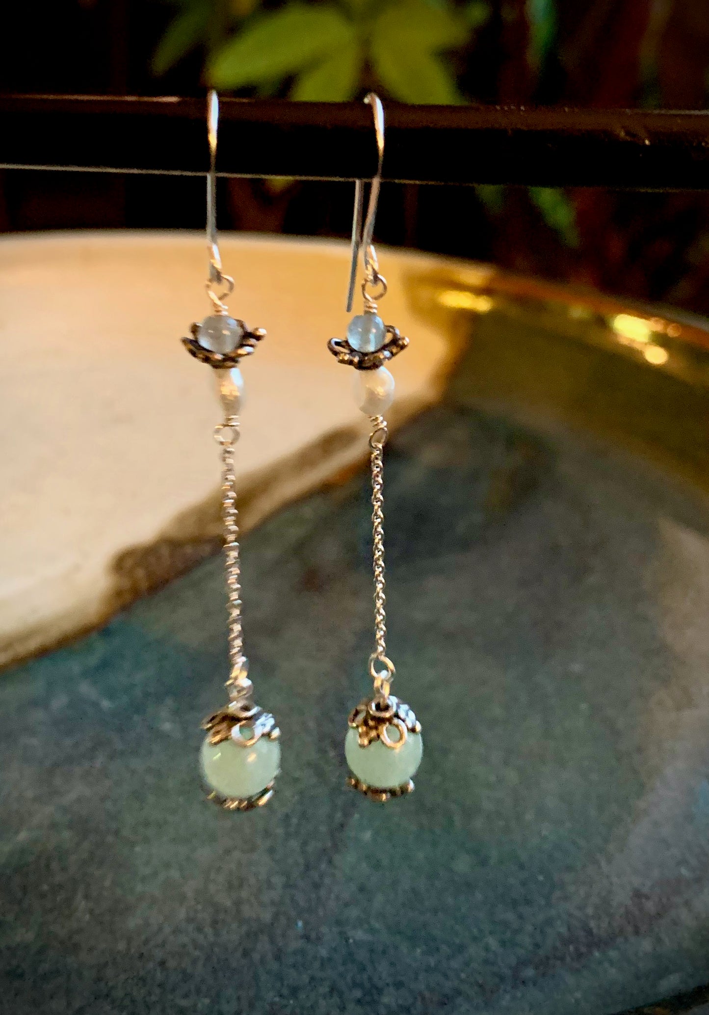 Aquamarine and Pearl Drop Earrings