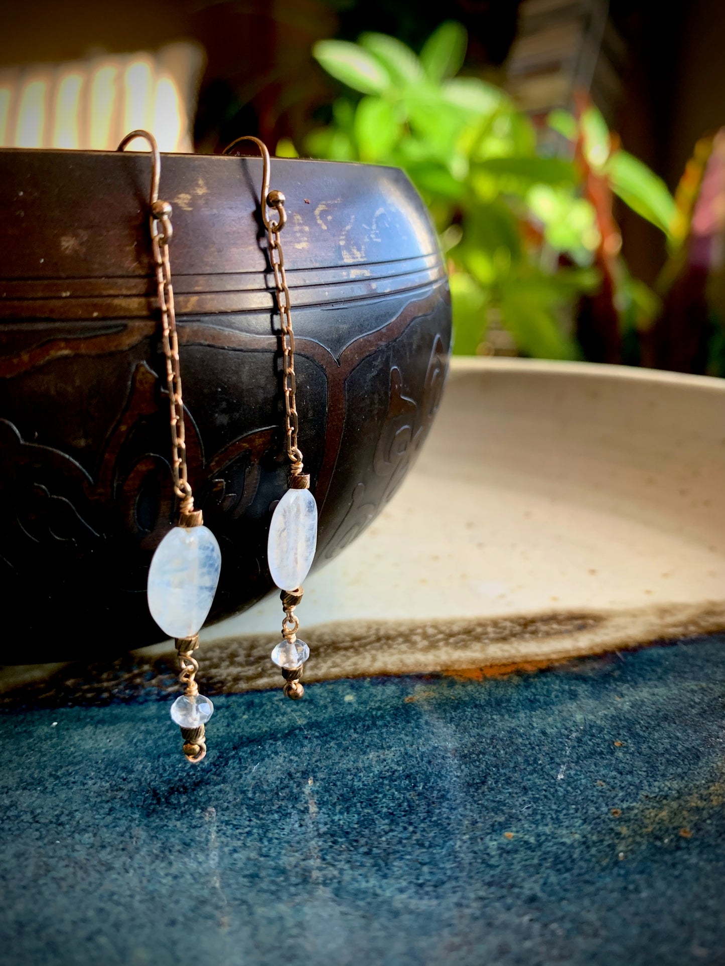 Luna Earrings - Moonstone and Quartz Drop