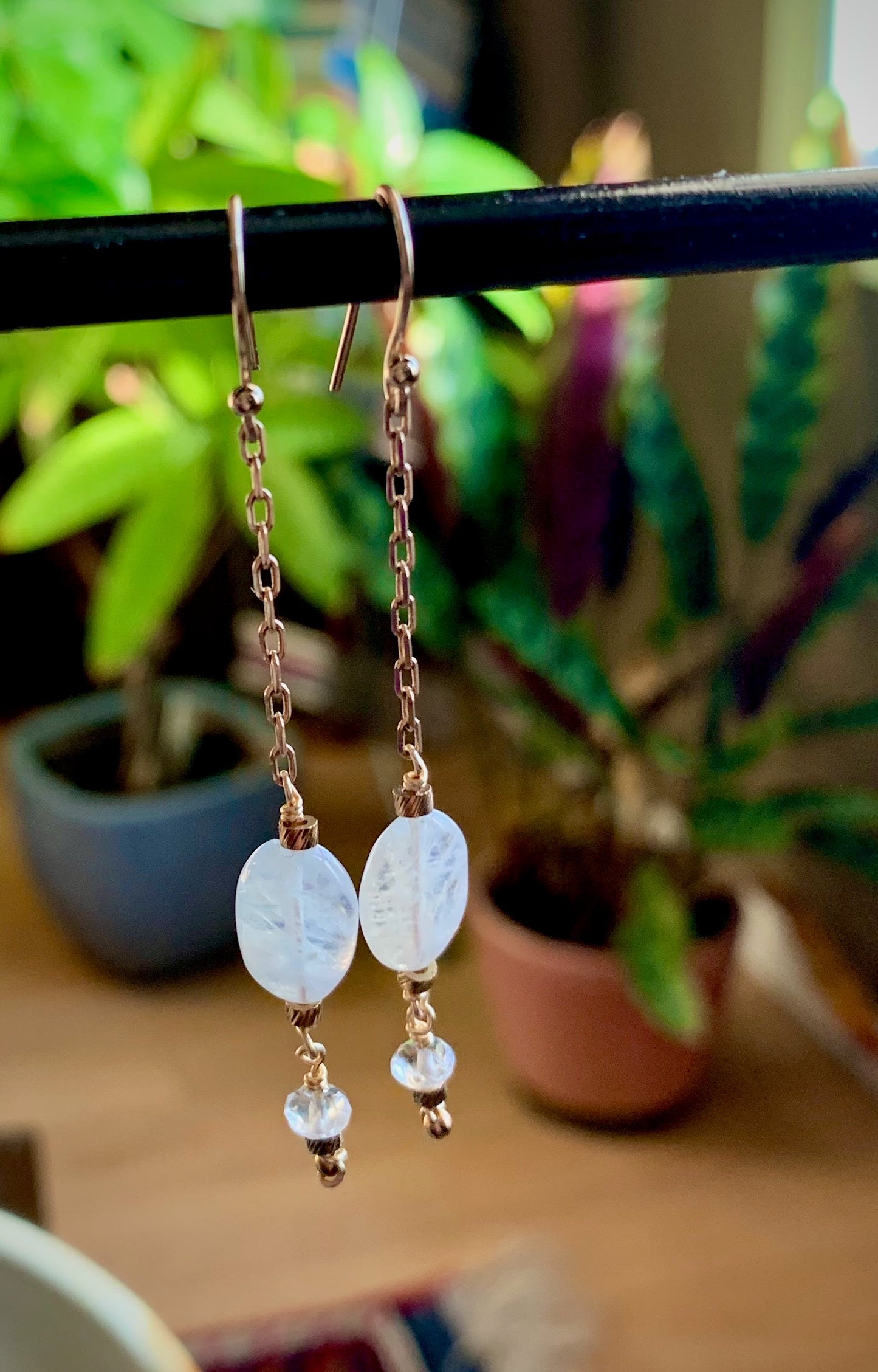 Luna Earrings - Moonstone and Quartz Drop