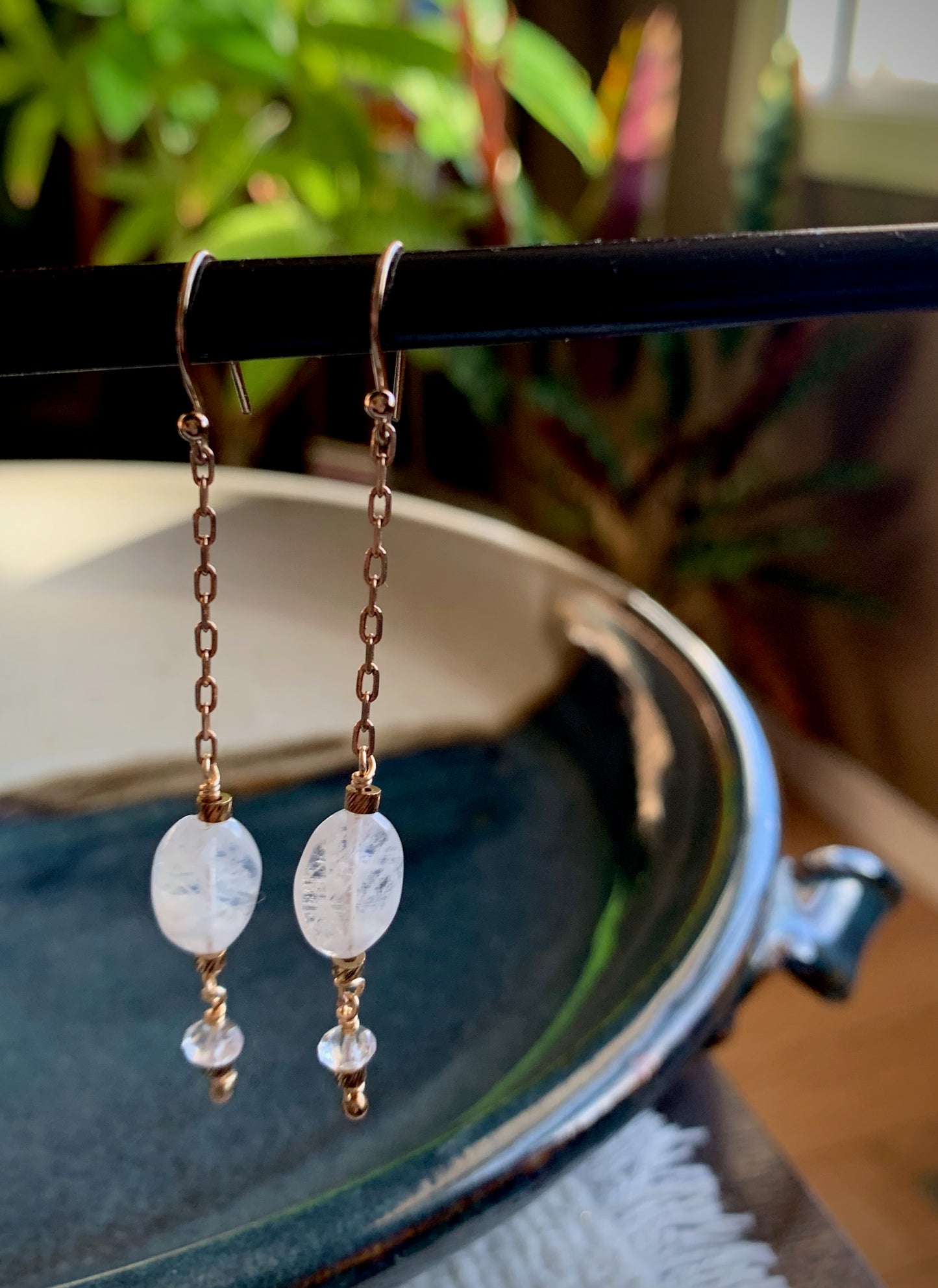 Luna Earrings - Moonstone and Quartz Drop