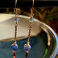 Blue Aventurine and Fluorite Herringbone Wrapped Drop Earrings