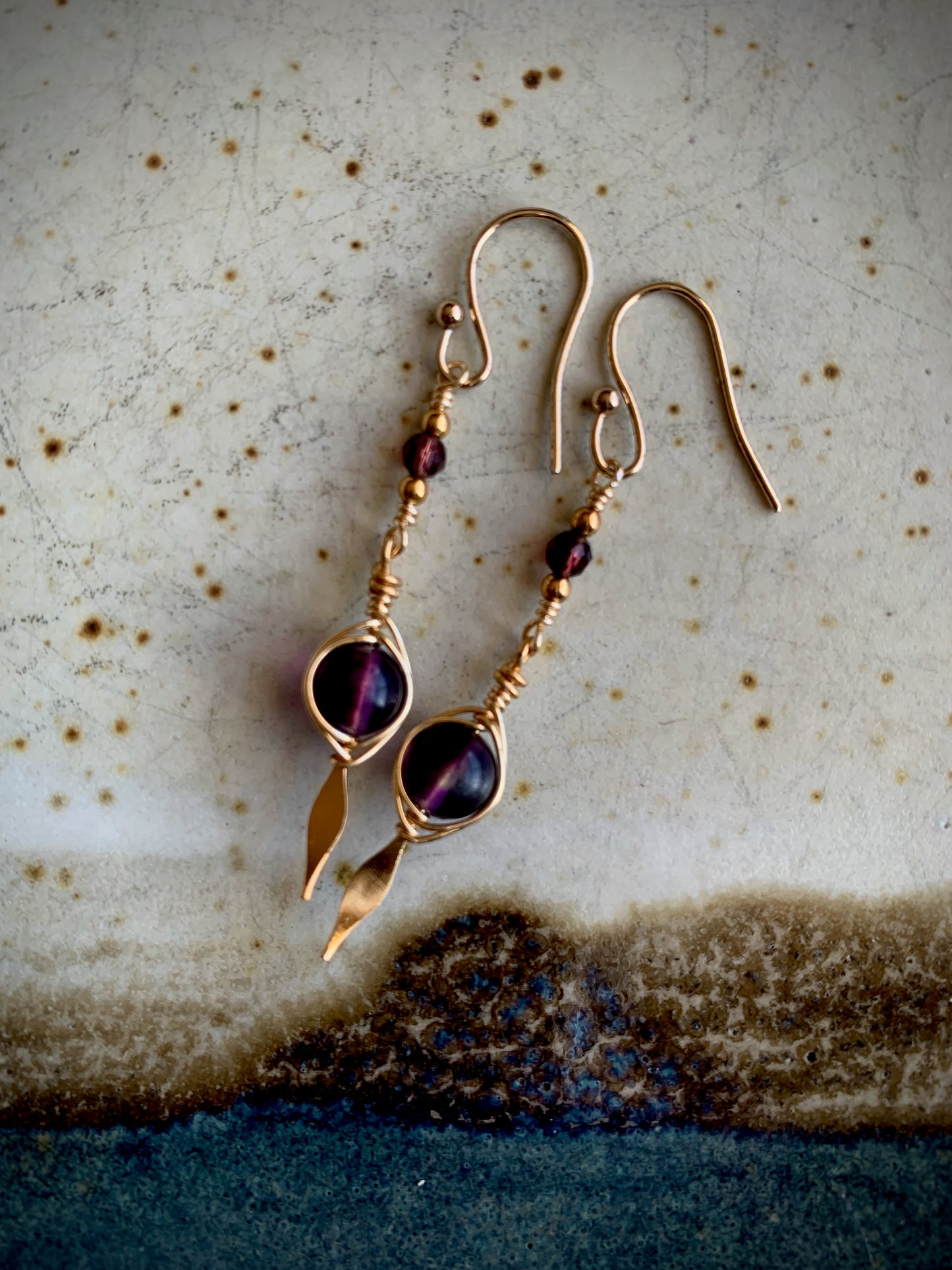 Reina Earrings - Amethyst and Crystal Herringbone Wrapped