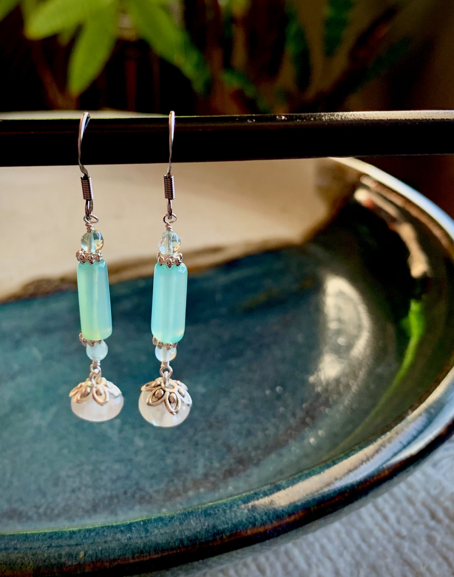 Aqua Chalcedony and Moonstone Earrings