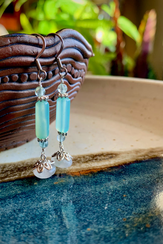 Aqua Chalcedony and Moonstone Earrings