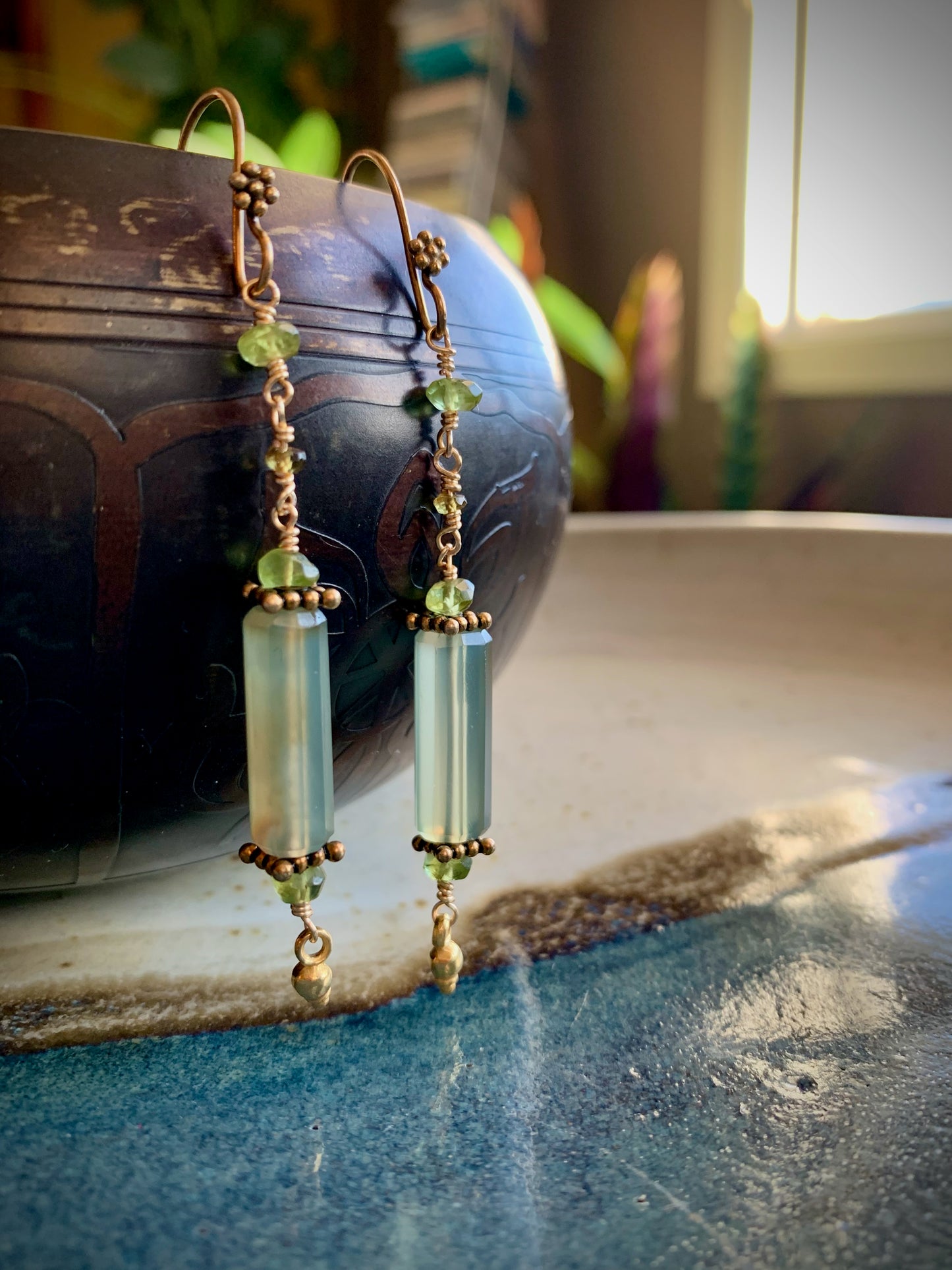 Tranquilidad Earrings - Chalcedony, Peridot and Topaz Drops