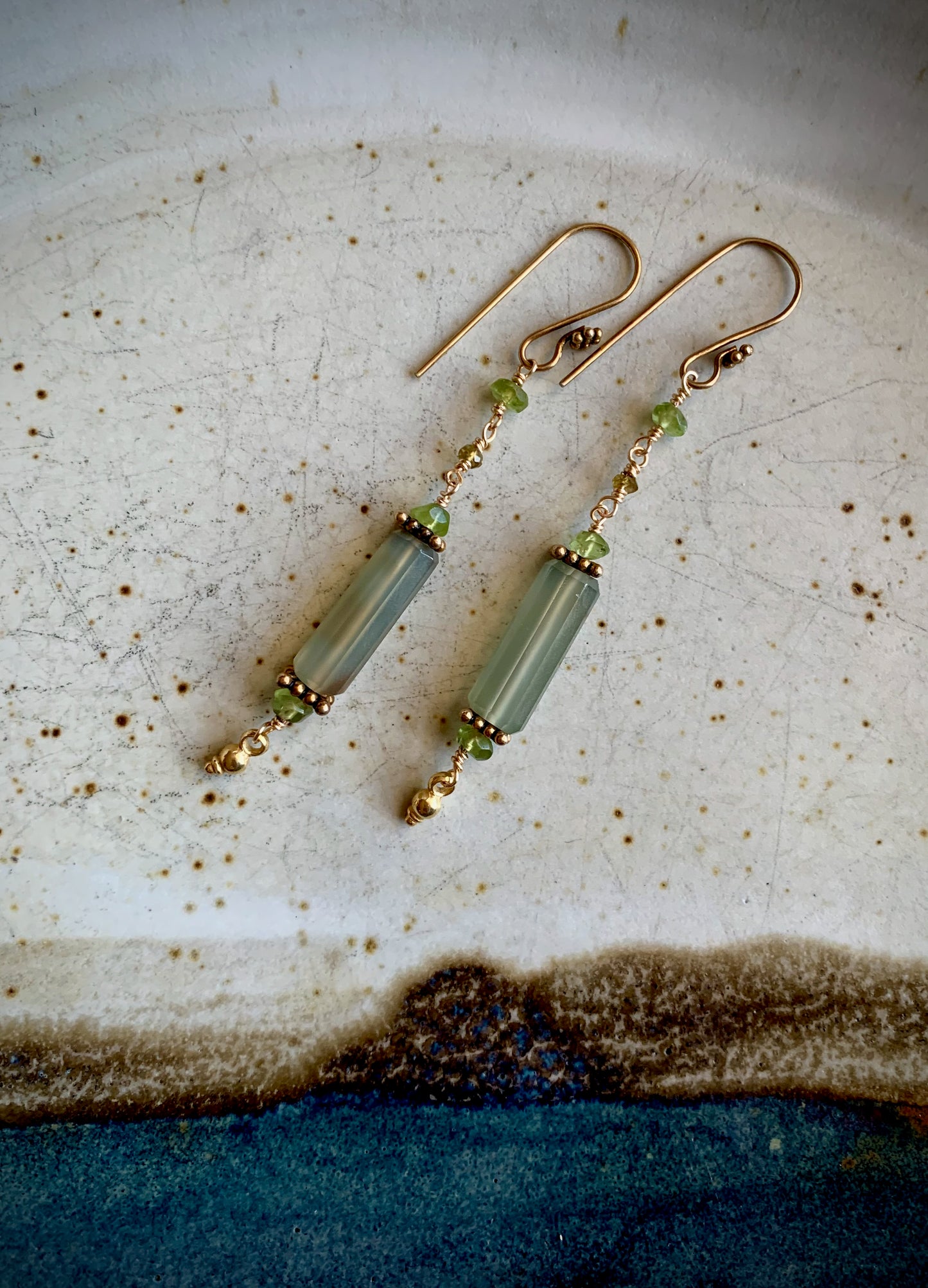 Tranquilidad Earrings - Chalcedony, Peridot and Topaz Drops