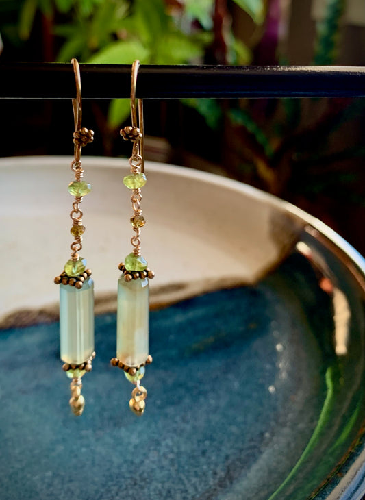 Tranquilidad Earrings - Chalcedony, Peridot and Topaz Drops