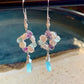 Aqua Chalcedony Drop Earrings with Pearl, Fluorite, Aquamarine Cluster Earring