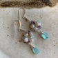 Aqua Chalcedony Drop Earrings with Pearl, Fluorite, Aquamarine Cluster Earring