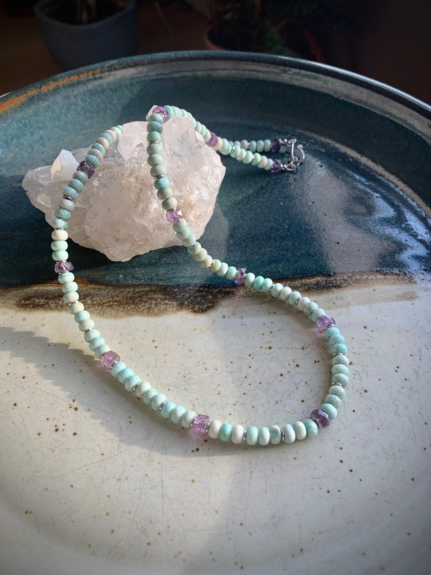 Amazonite Rondelle and Amethyst Necklace