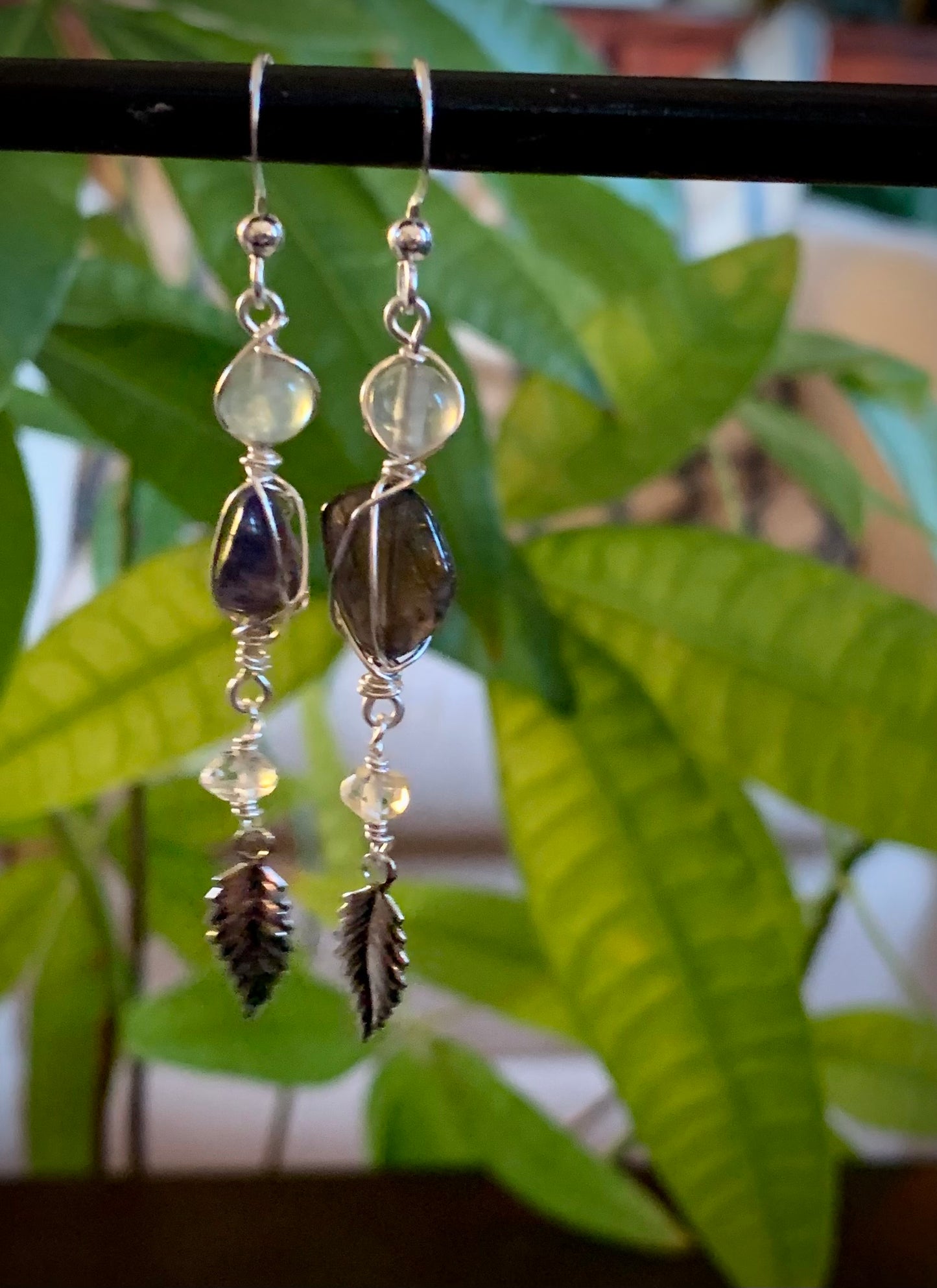 Hoja Earrings - Iolite, Aquamarine, and Moonstone Silver Leaf Dangles