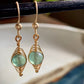 Esperanza Earrings - Green Aventurine Herringbone Gold Wire Wrapped