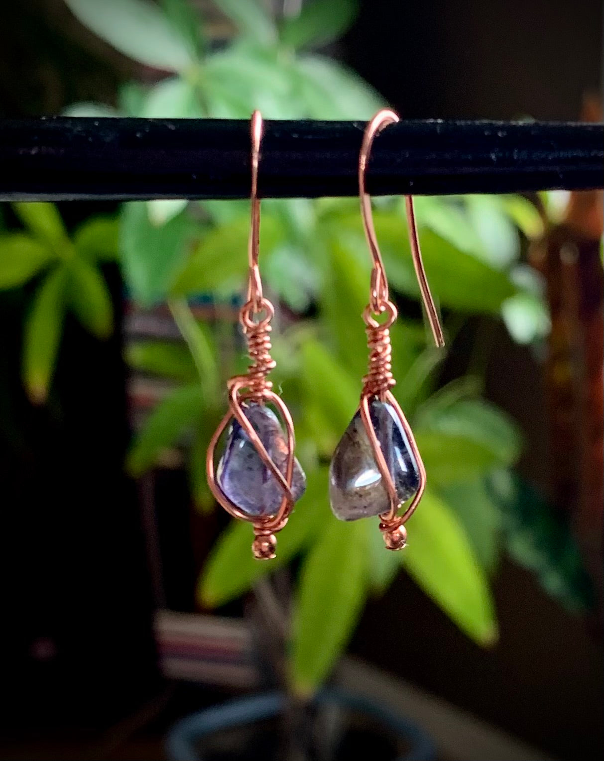 Tierra Earrings - Iolite and Copper Wire Wrapped