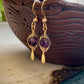 Oro Earrings - Amethyst Herringbone Gold Wire