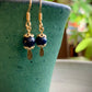 Onyx and Gold Bell Cap Earrings