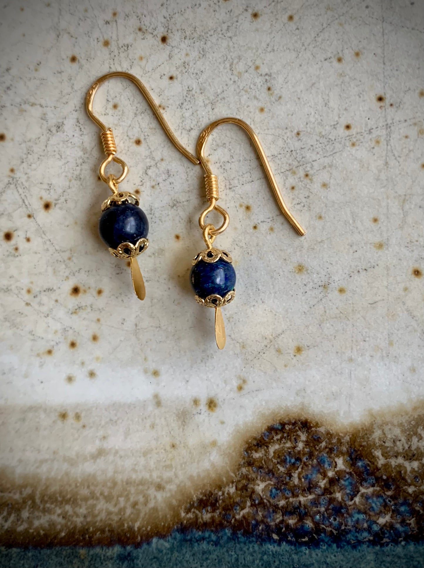 Onyx and Gold Bell Cap Earrings