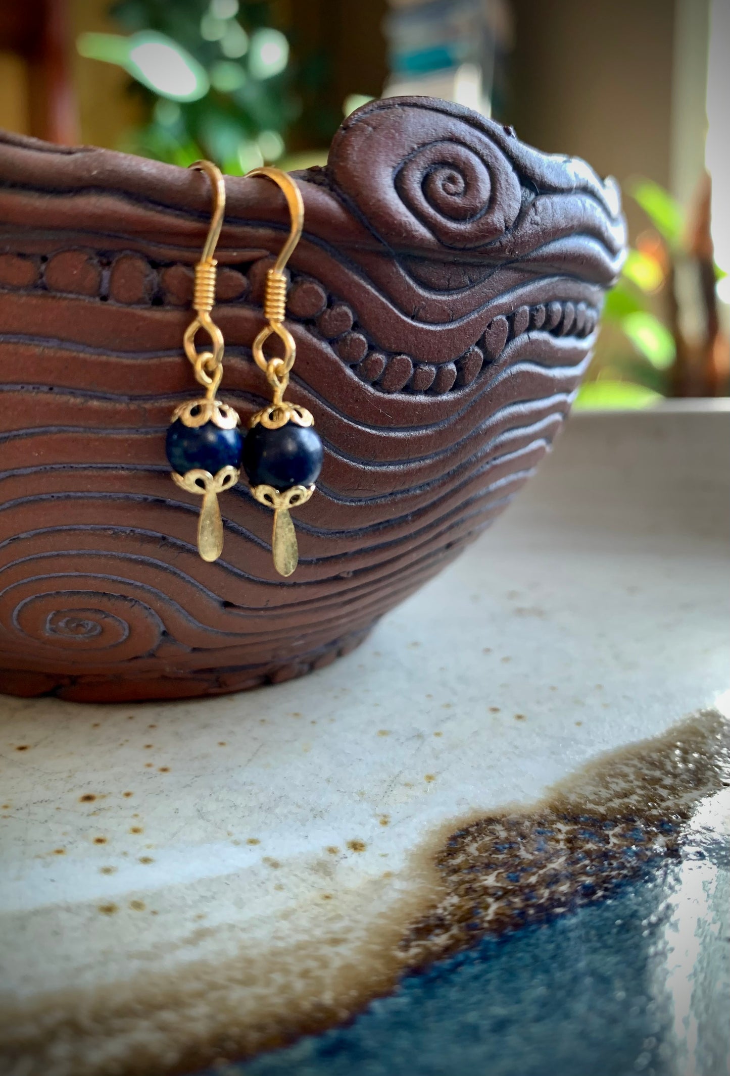 Onyx and Gold Bell Cap Earrings