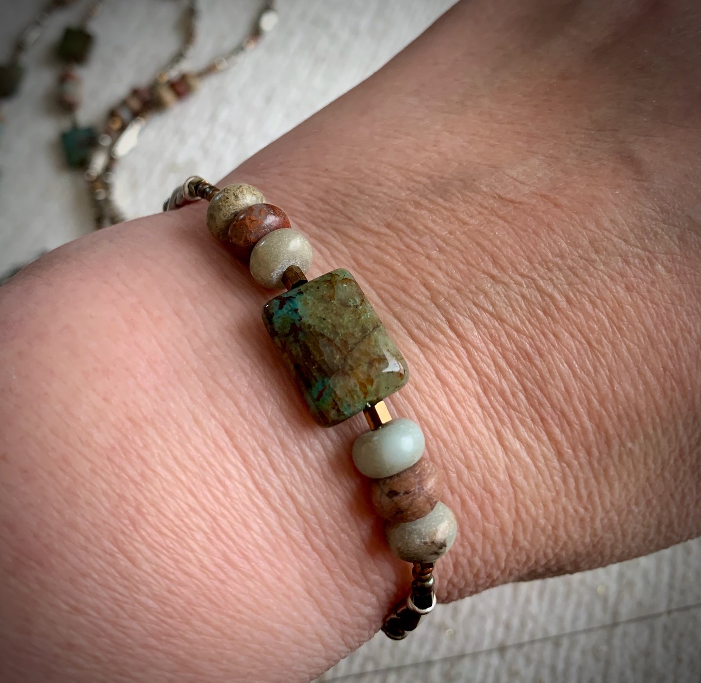 Preciosa Bracelet - Chrysocolla in Quartz and Polychrome Jasper