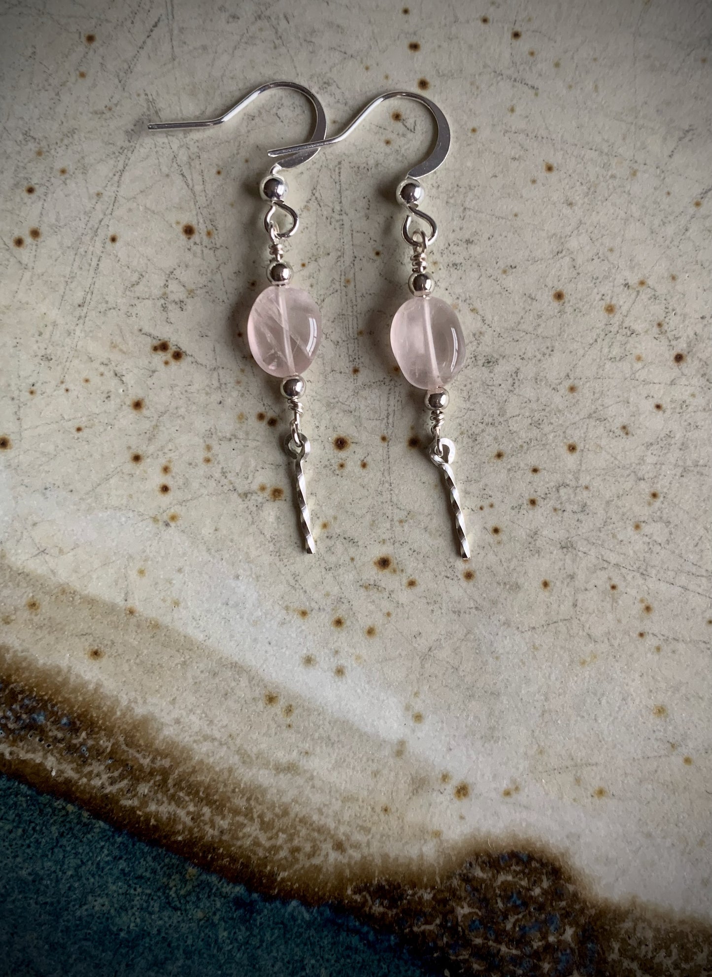 Rosa Earrings - Rose Quartz with silver twist