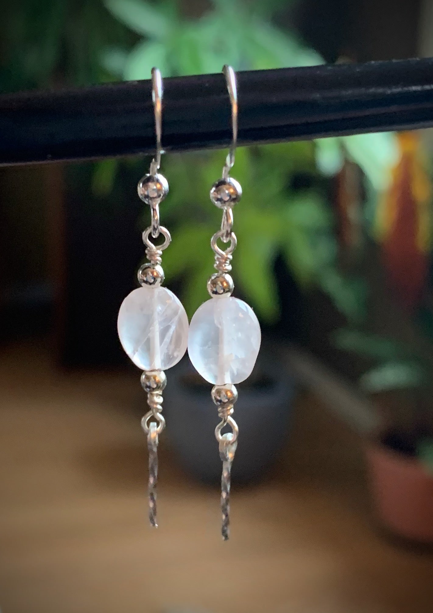 Rosa Earrings - Rose Quartz with silver twist