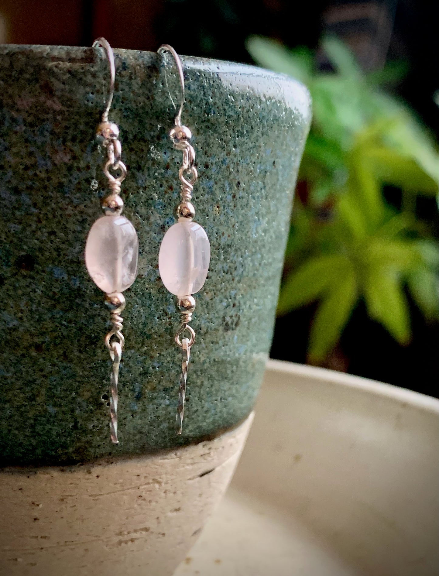 Rosa Earrings - Rose Quartz with silver twist