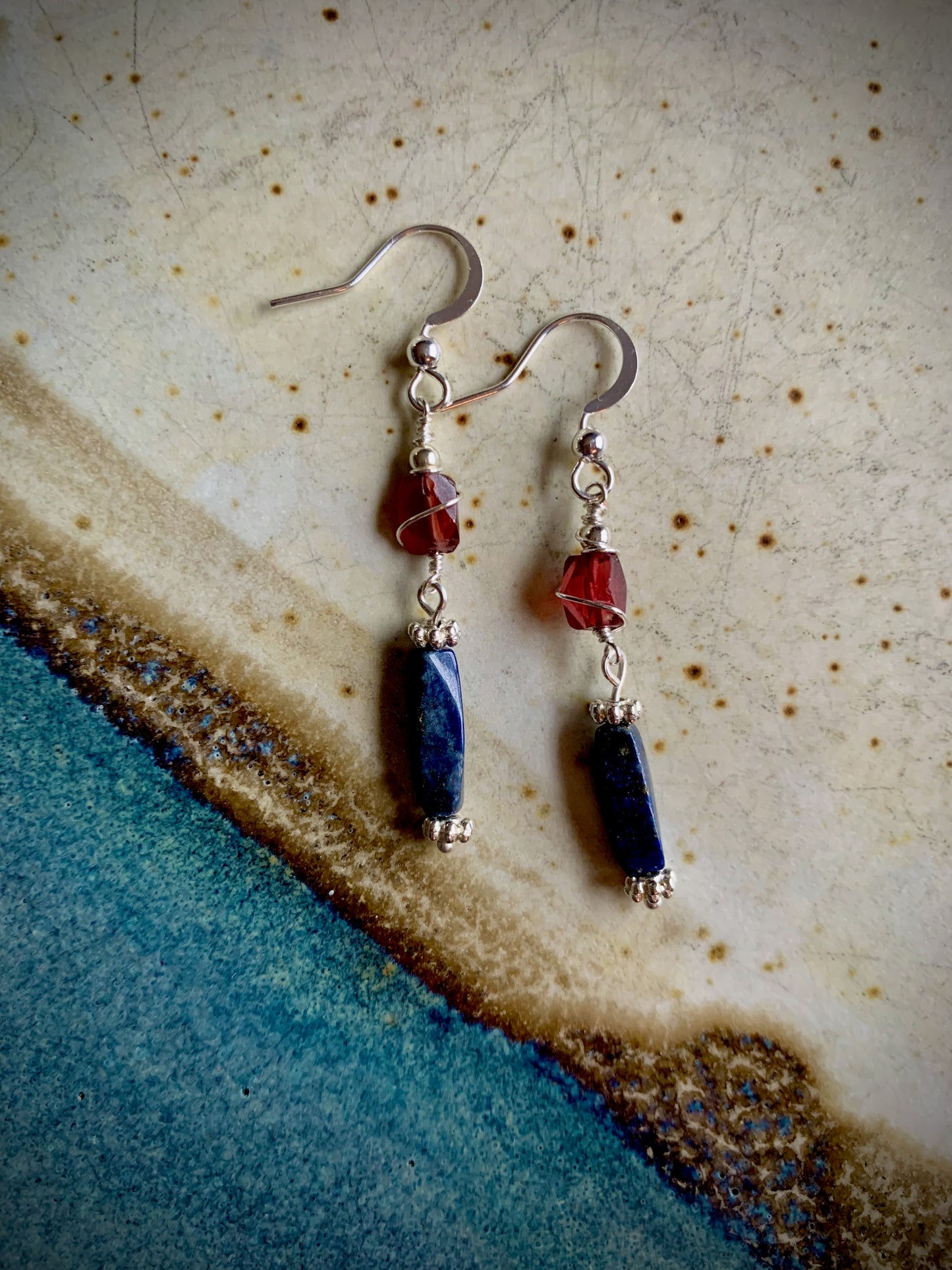 Risa Earrings - Garnet and Lapis Lazuli