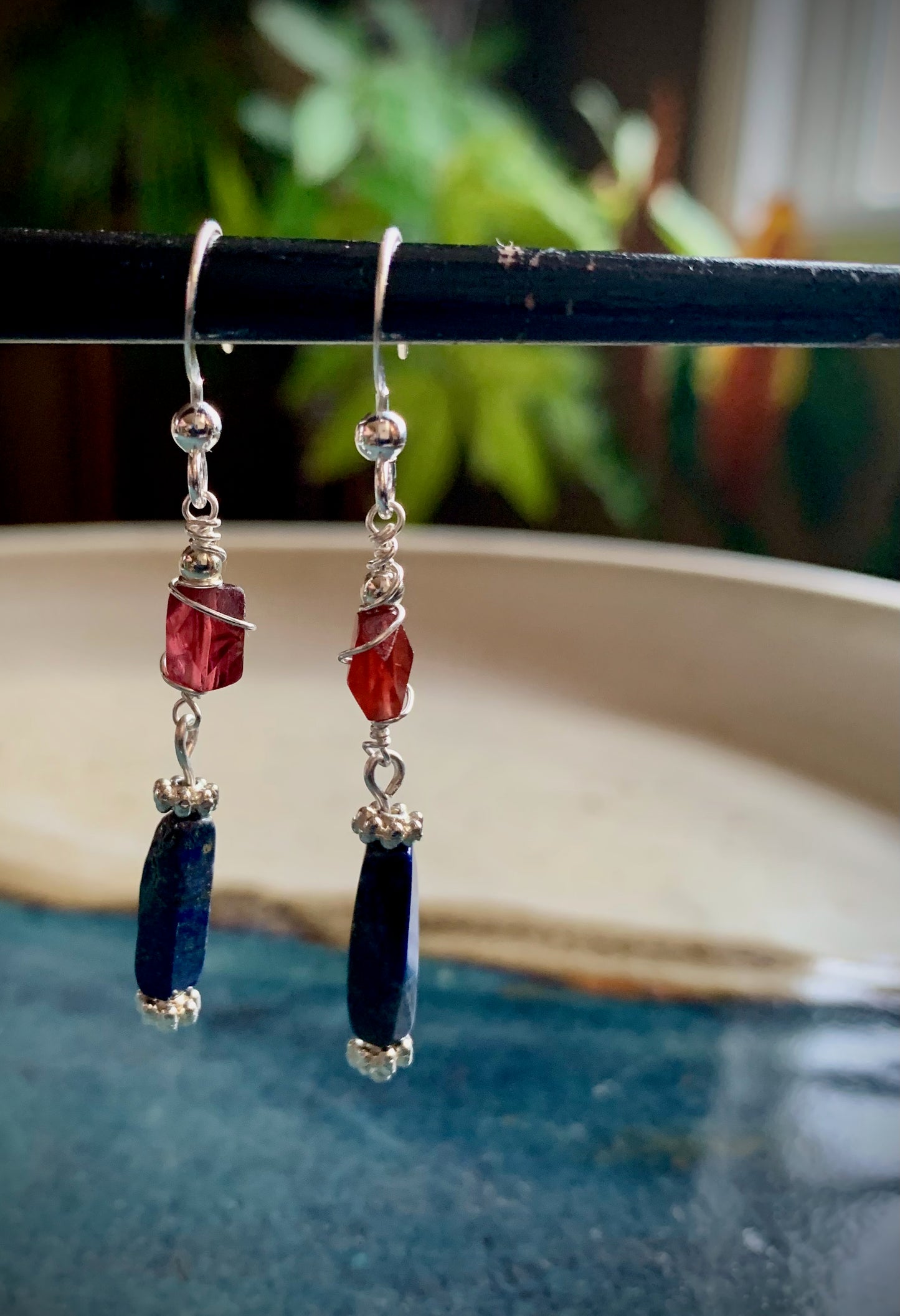 Risa Earrings - Garnet and Lapis Lazuli