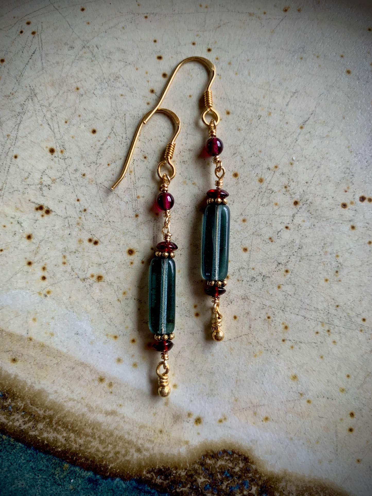 Mariposa Earrings - Blue Topaz and Garnet