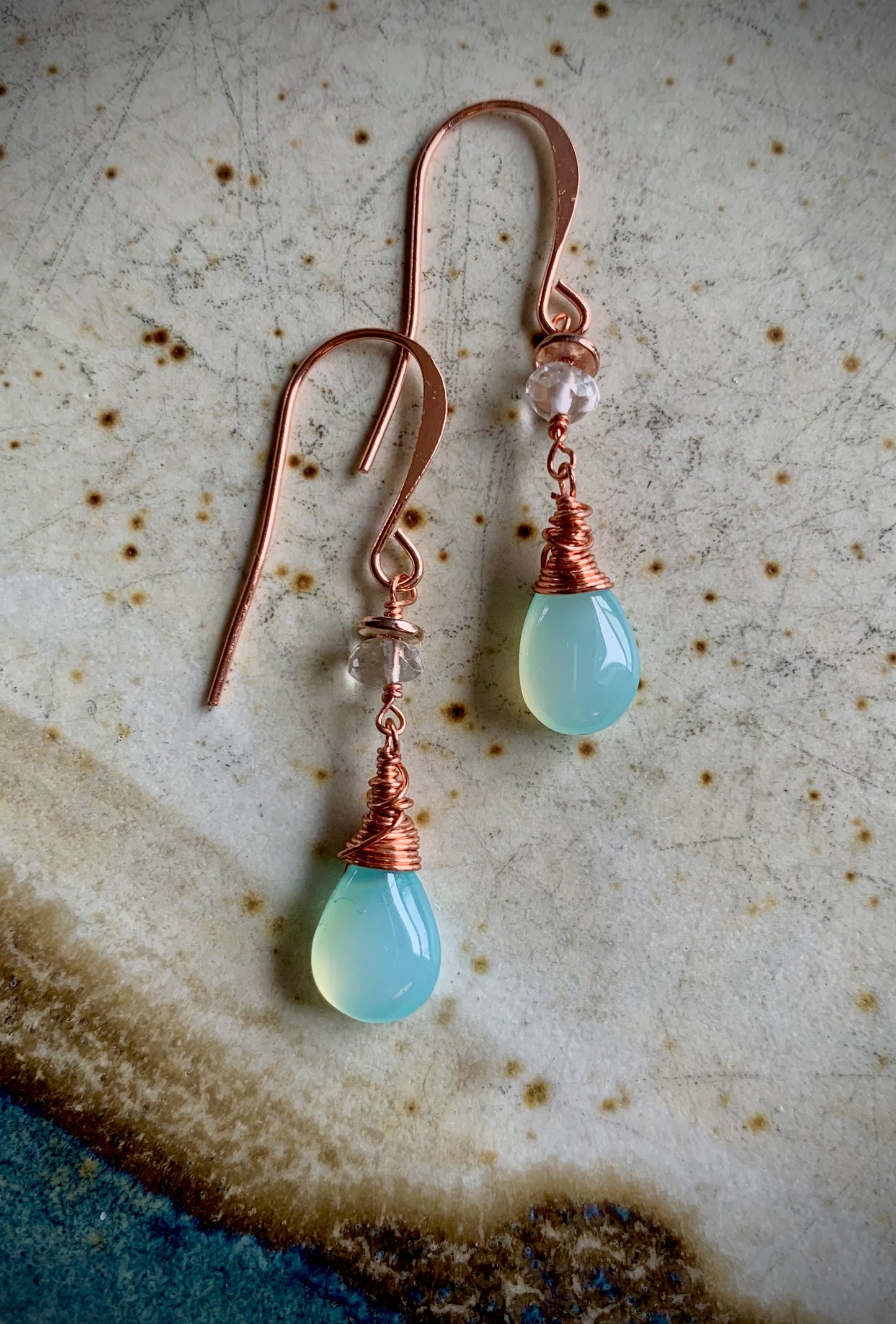 Hermosa Earrings - Aqua Chalcedony and Faceted Fluorite