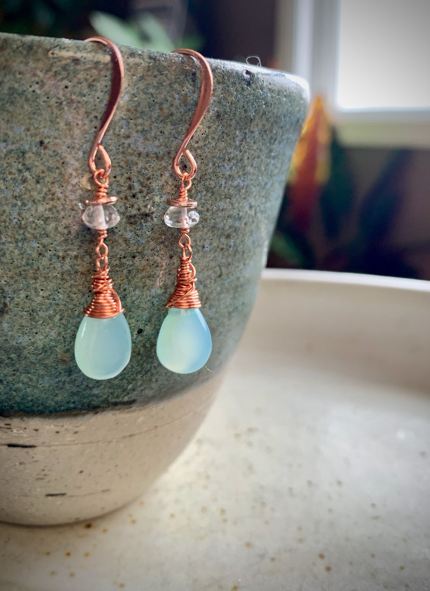 Hermosa Earrings - Aqua Chalcedony and Faceted Fluorite