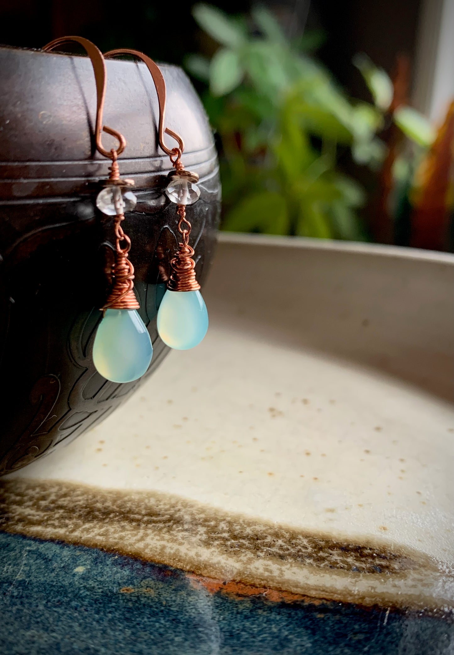 Hermosa Earrings - Aqua Chalcedony and Faceted Fluorite