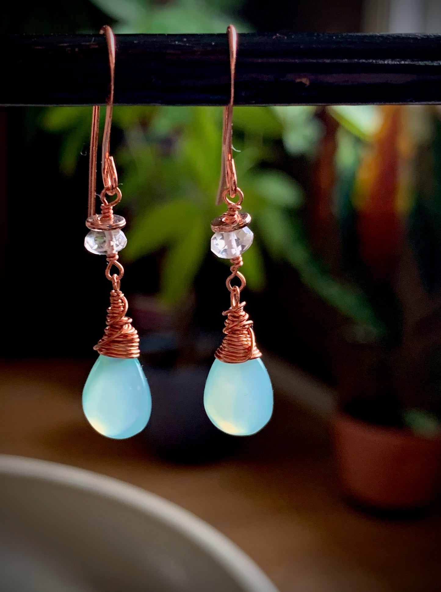 Hermosa Earrings - Aqua Chalcedony and Faceted Fluorite