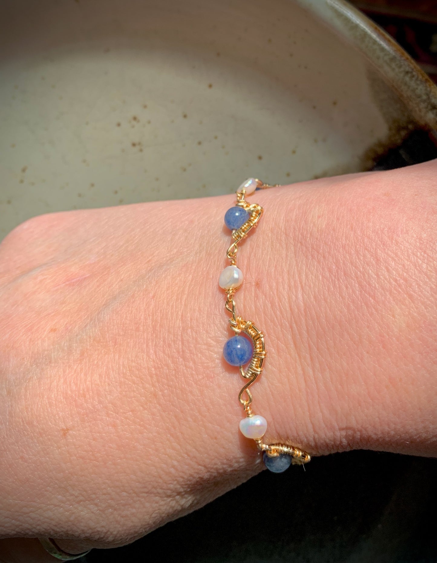 Cyrene Bracelet - Blue Aventurine and Freshwater Pearl