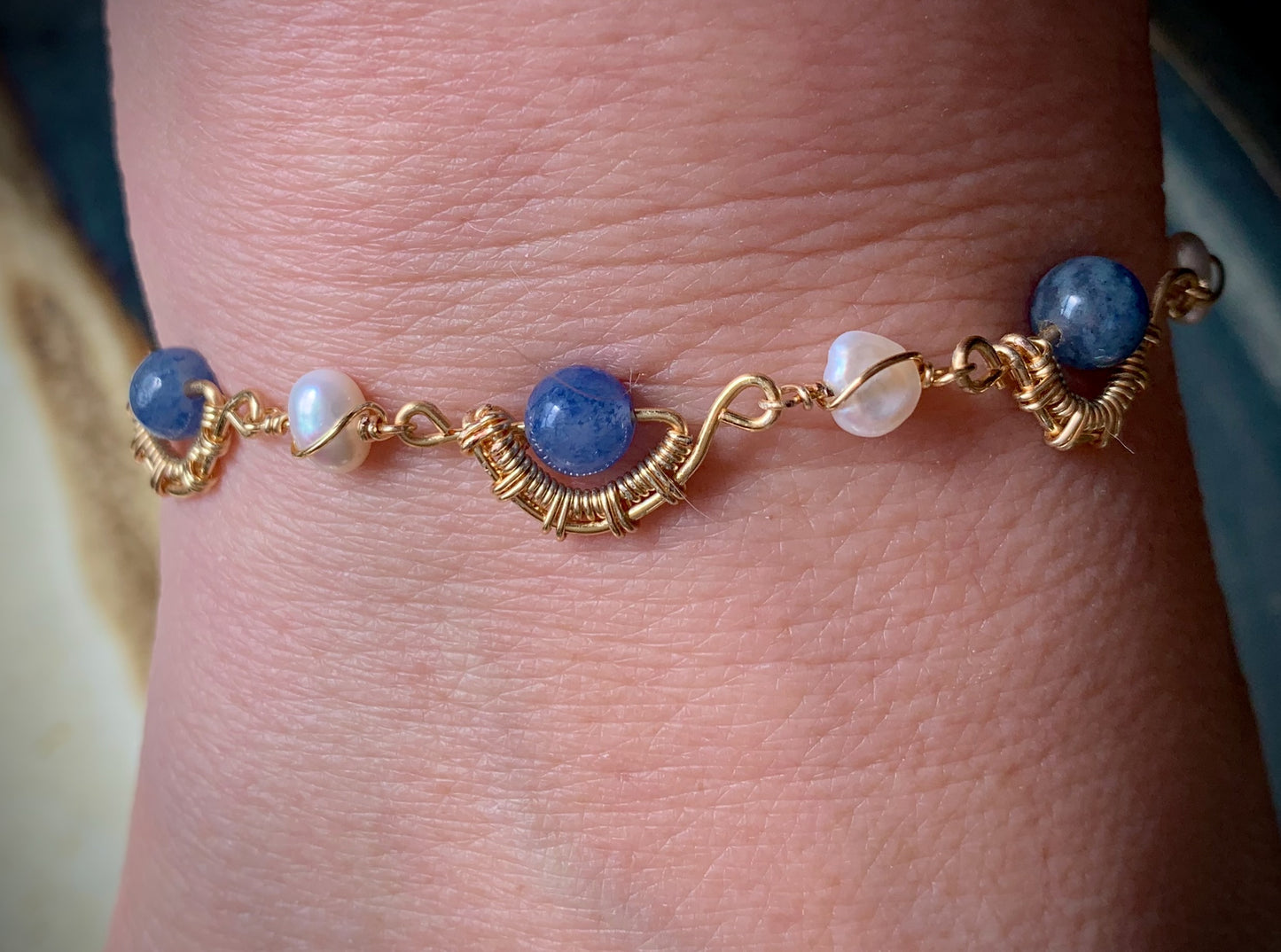 Cyrene Bracelet - Blue Aventurine and Freshwater Pearl