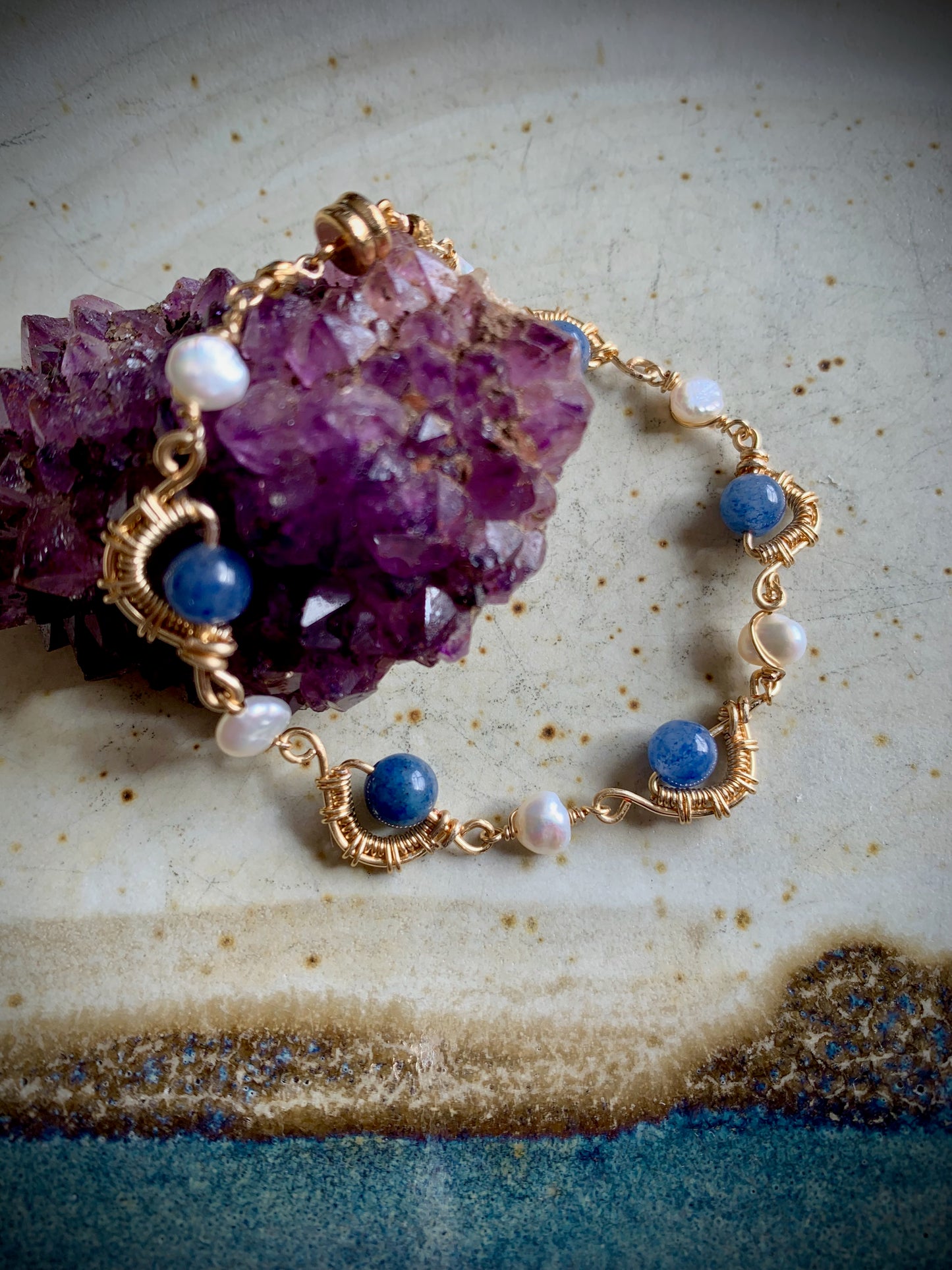 Cyrene Bracelet - Blue Aventurine and Freshwater Pearl