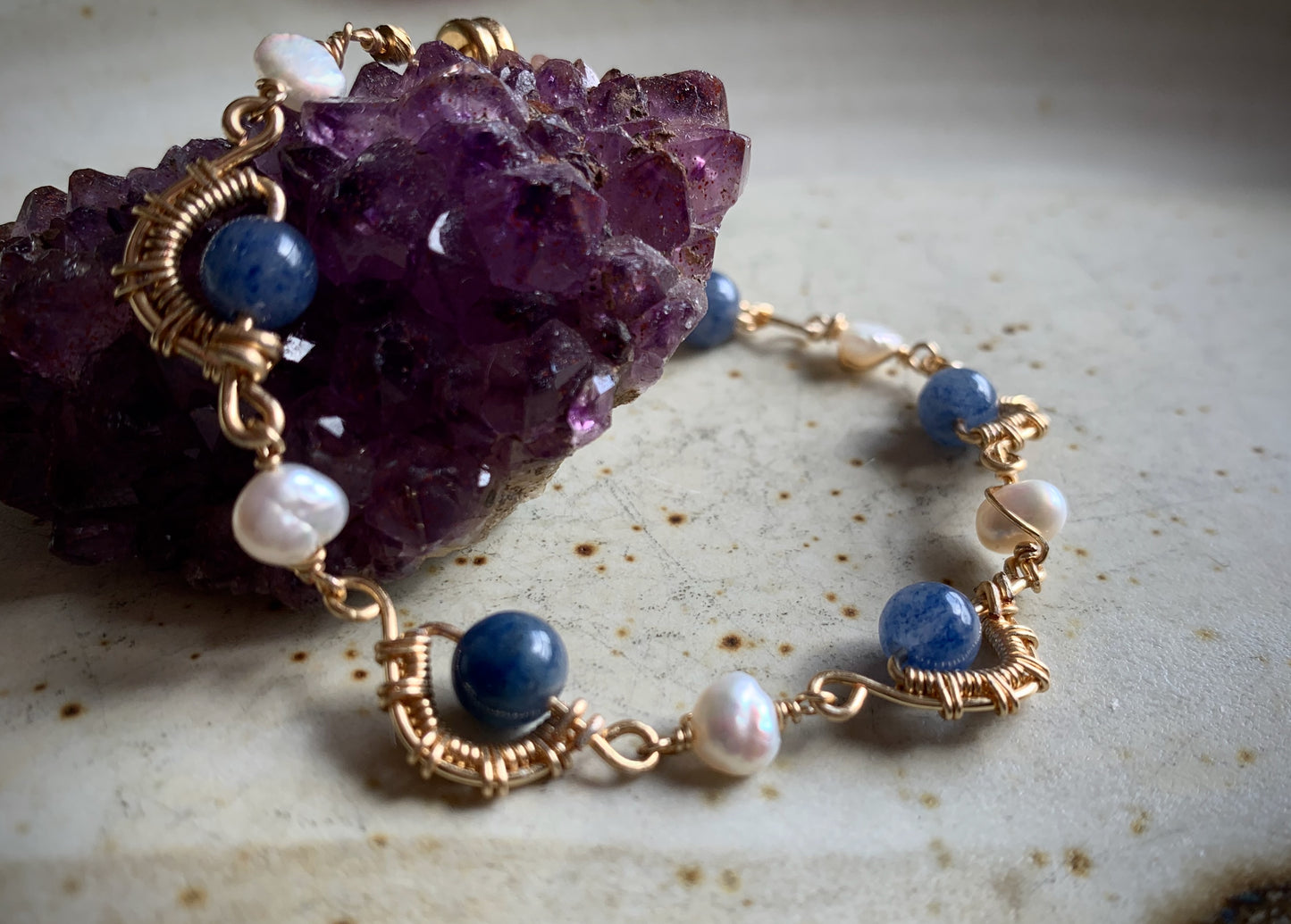 Cyrene Bracelet - Blue Aventurine and Freshwater Pearl