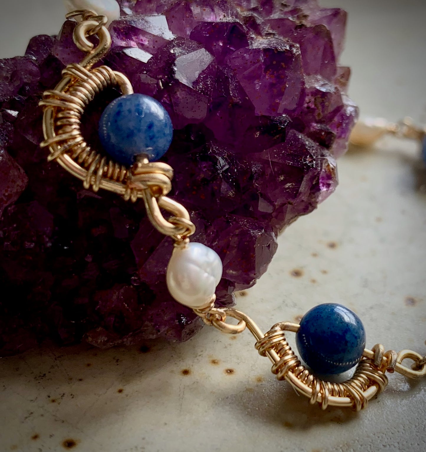 Cyrene Bracelet - Blue Aventurine and Freshwater Pearl