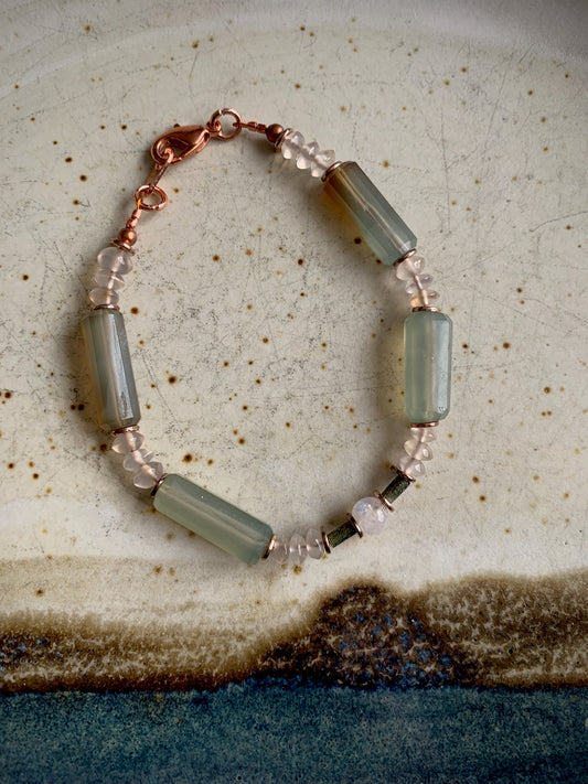 Thaia Bracelet - Chalcedony, Milky Quartz,  Jade