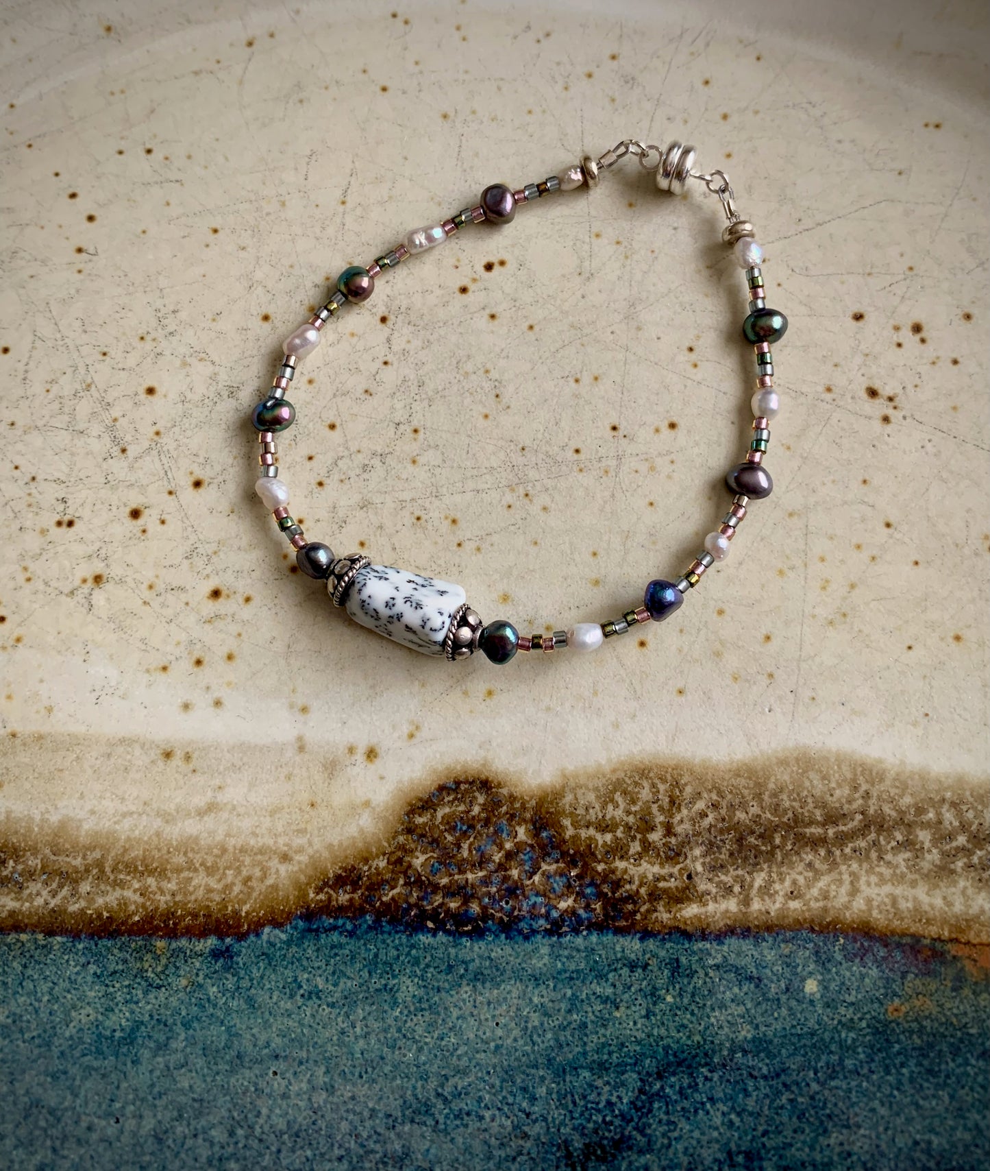 Arastea Bracelet - Moss Opal and Freshwater Pearls