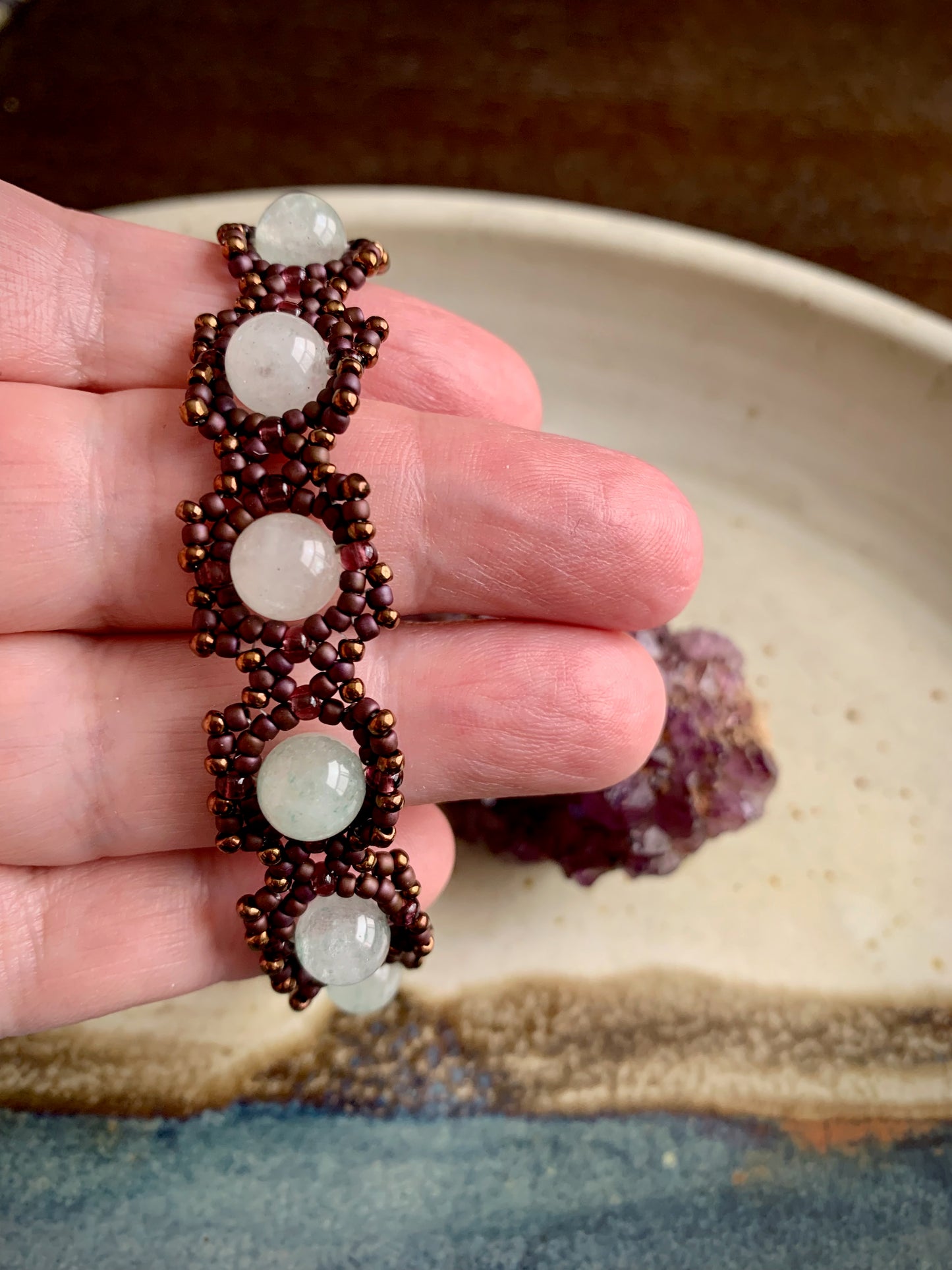 Maira Bracelet - Milky Quartz and seed beads