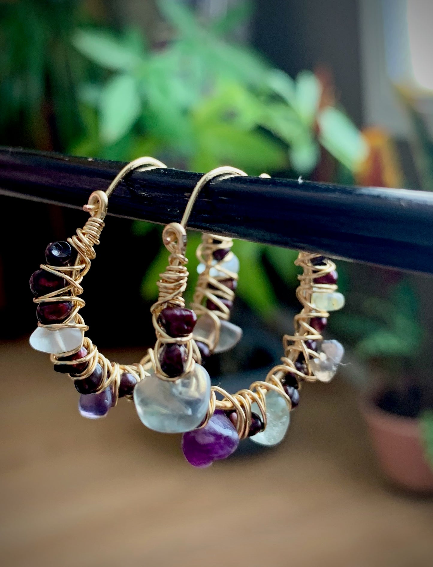 Alma Earrings - Flourite and Chocolate Freshwater Pearls