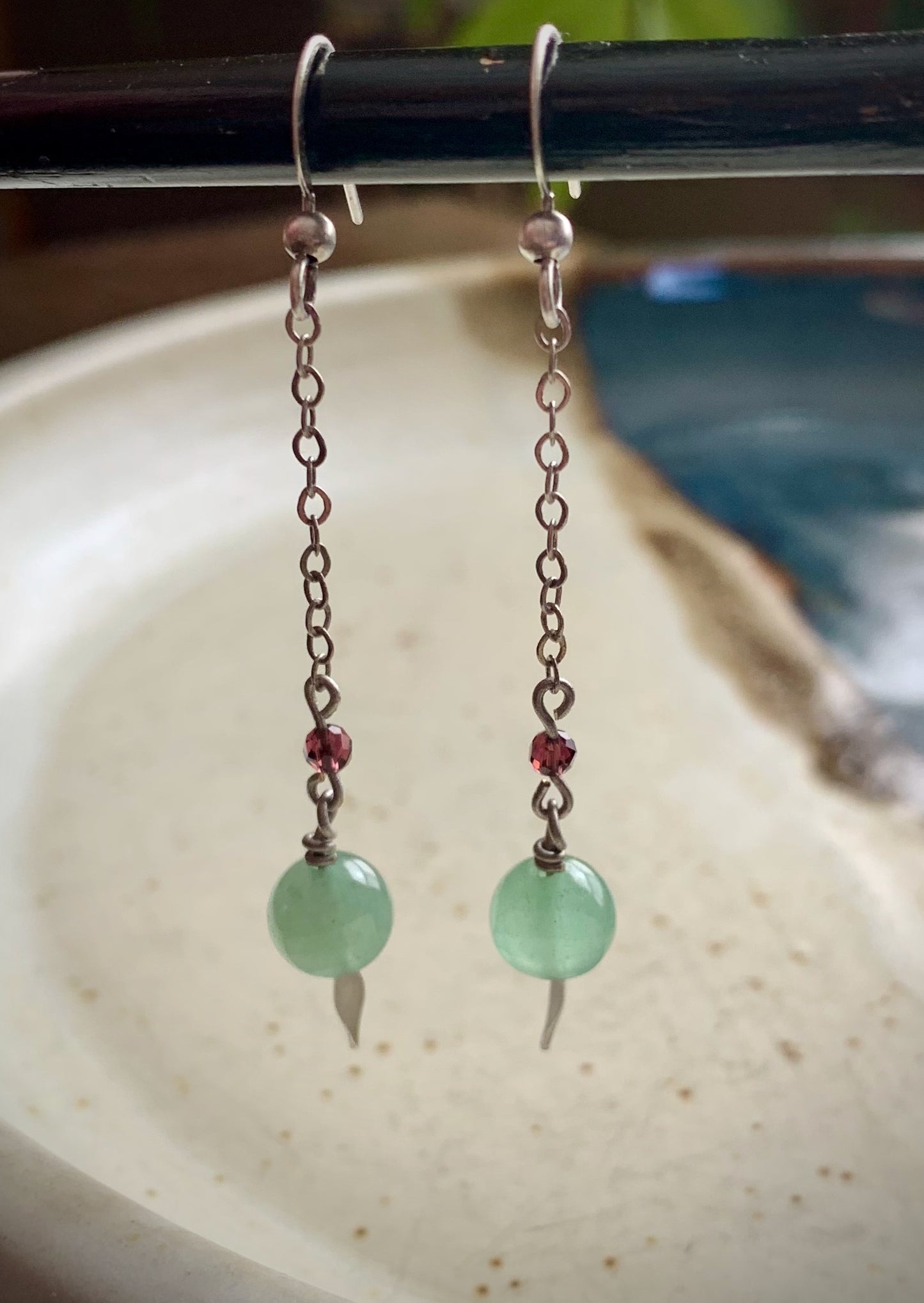 Viva Earrings - Faceted Green Chalcedony and Garnet