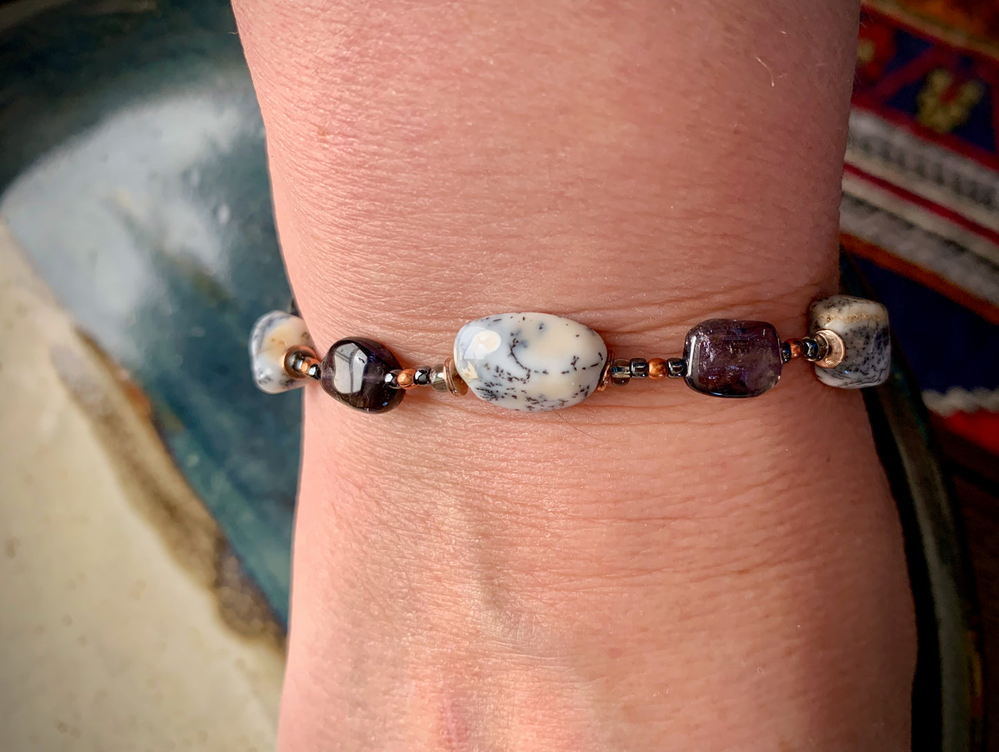 Bateia Bracelet - Moss Opal, Iolite, Copper