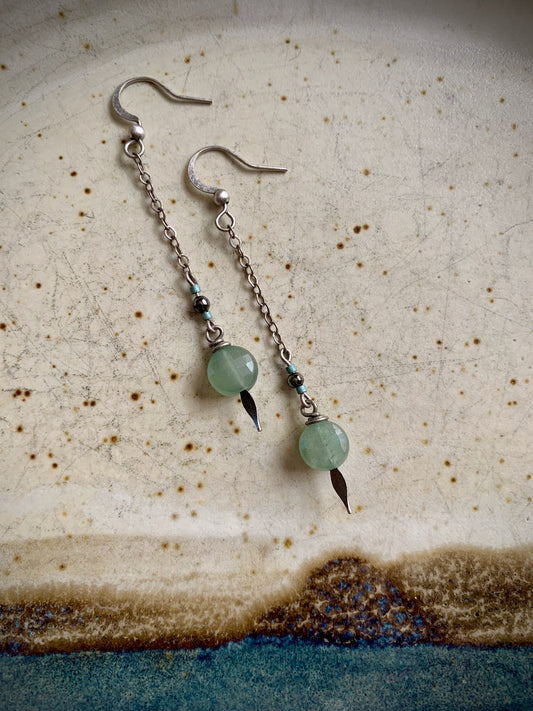 Bella Earrings - Faceted Green Chalcedony and Hematite