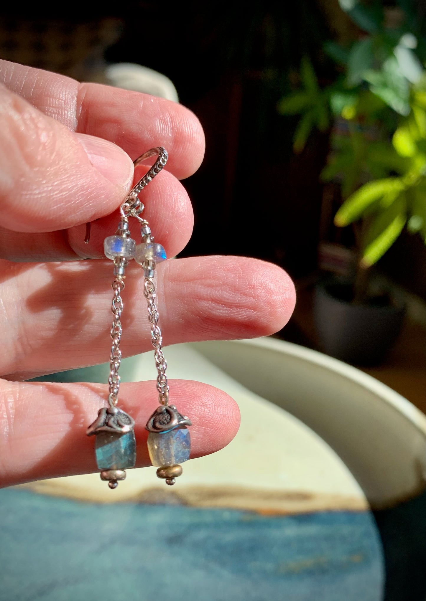 Guapa Earrings - Labradorite Cube and Rondelle Drops