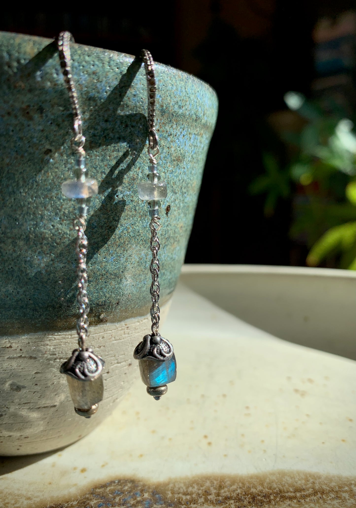 Guapa Earrings - Labradorite Cube and Rondelle Drops