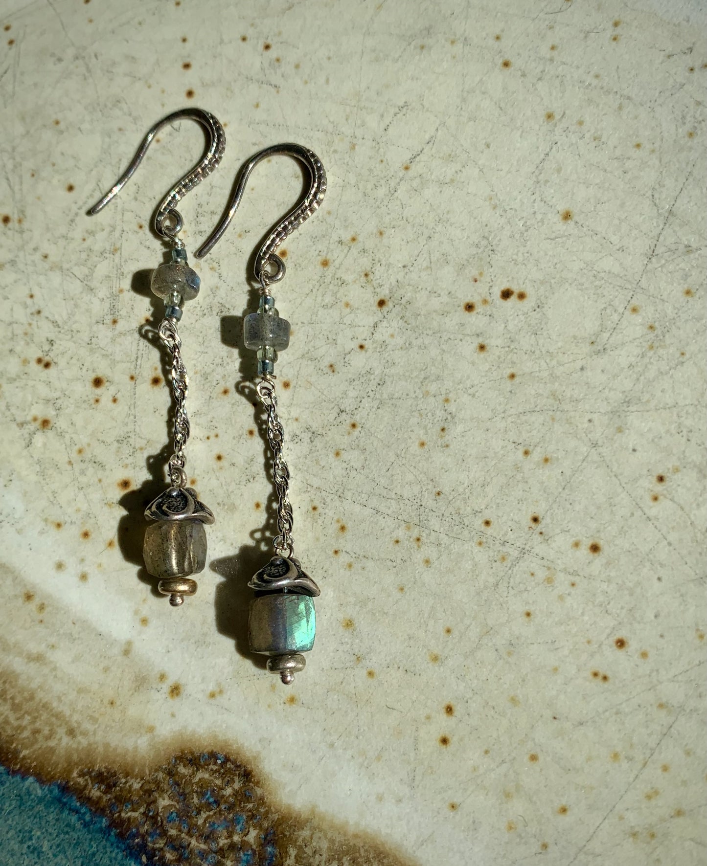 Guapa Earrings - Labradorite Cube and Rondelle Drops